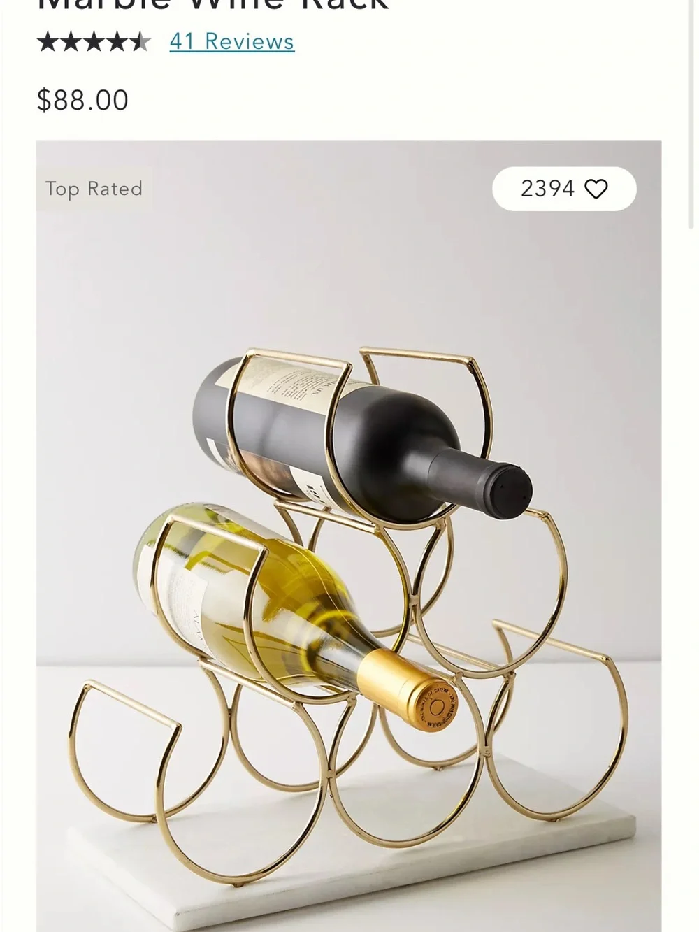 Anthropologie Gold and Marble Wine Rack Large